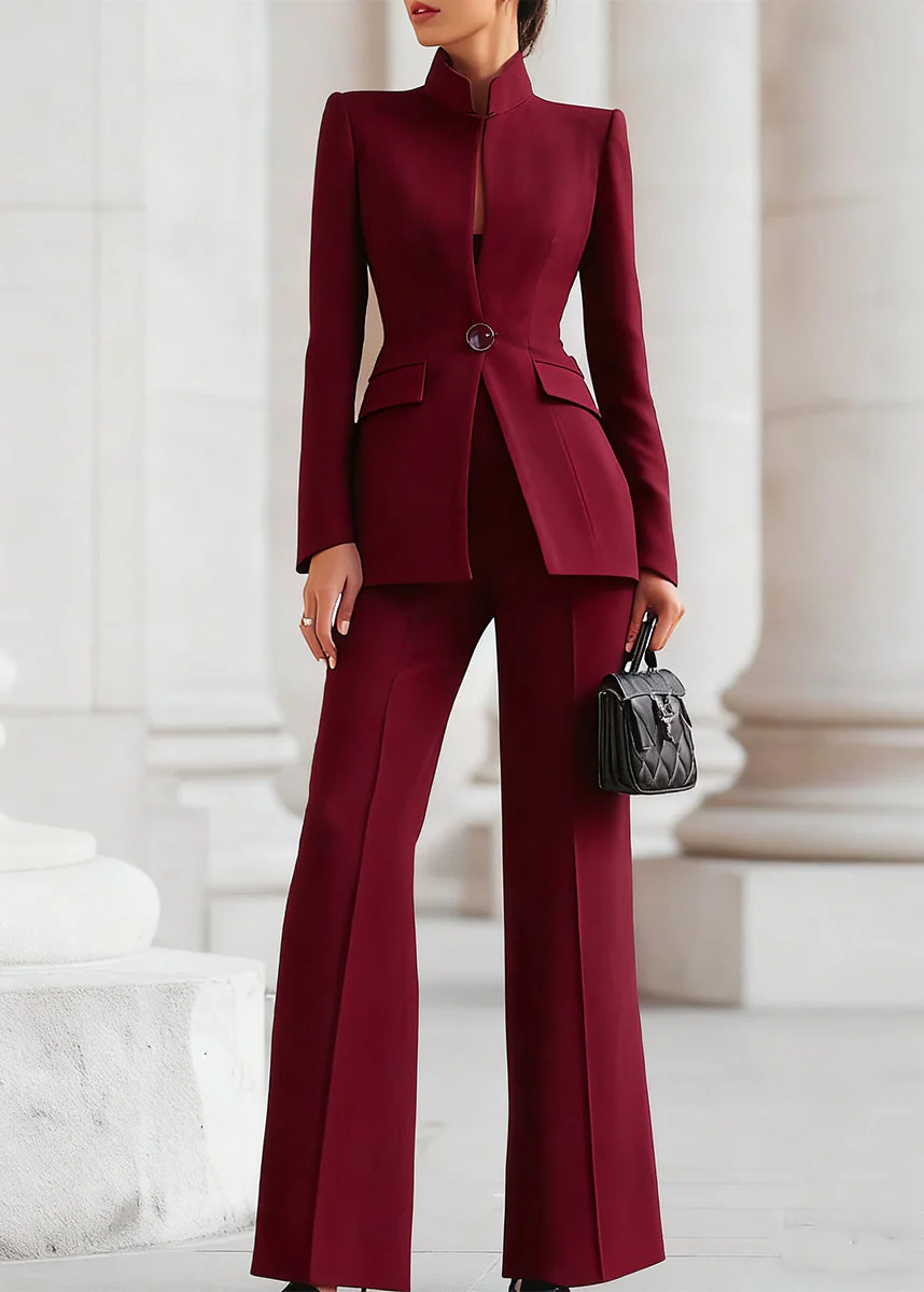 Ceylan Women’s High Collar Blazer and Wide Leg Trouser Suit Set - Image 3