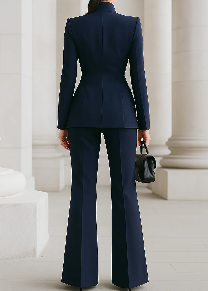 Ceylan Women’s High Collar Blazer and Wide Leg Trouser Suit Set - Image 9