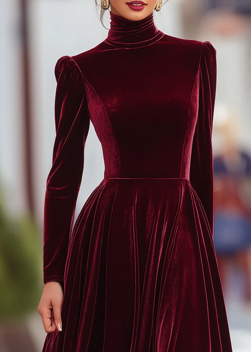 Ceylan Women¡¯s High Neck Velvet Maxi Dress with Structured Shoulders - Image 3