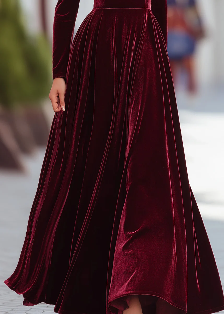 Ceylan Women¡¯s High Neck Velvet Maxi Dress with Structured Shoulders - Image 4