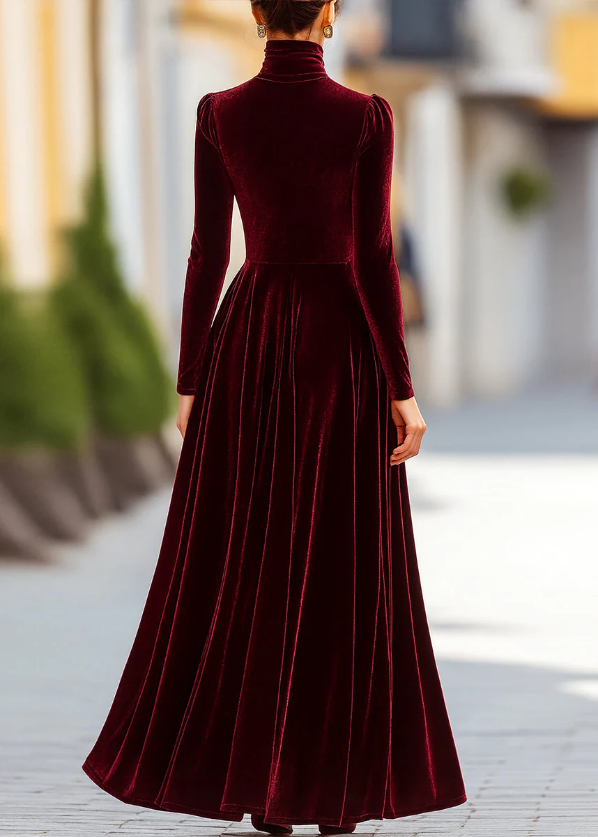 Ceylan Women¡¯s High Neck Velvet Maxi Dress with Structured Shoulders - Image 5