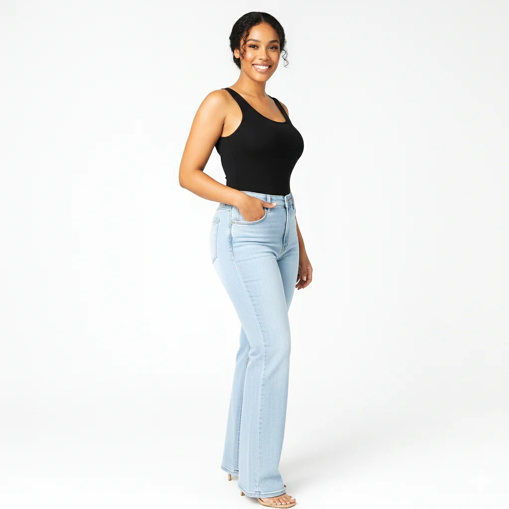 Ceylan Women¡¯s High Rise Flare Jeans Stretch Bell Bottom - Image 4