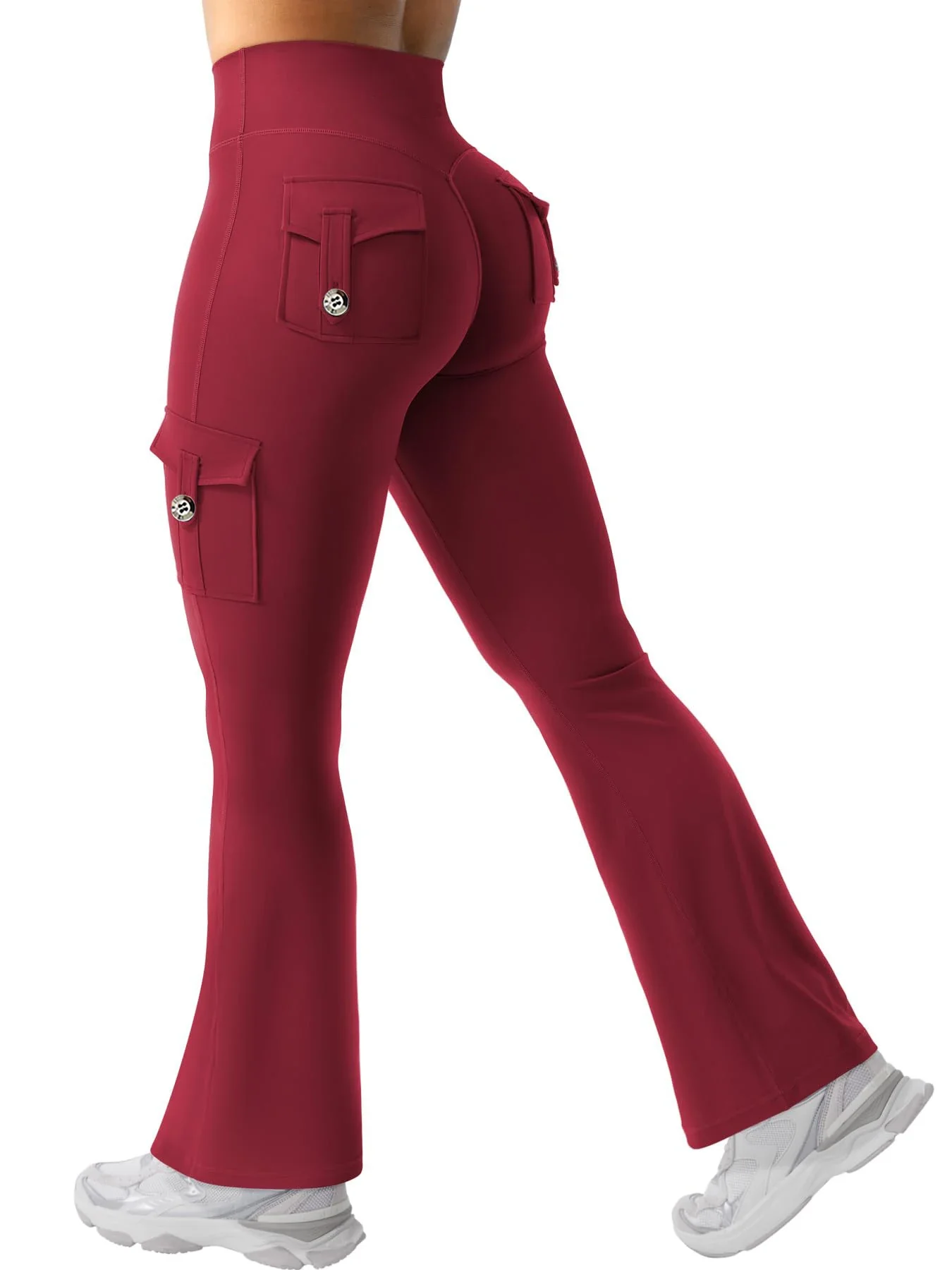 Ceylan Women¡¯s High Waist Cargo Flare Leggings with Pockets - Image 2