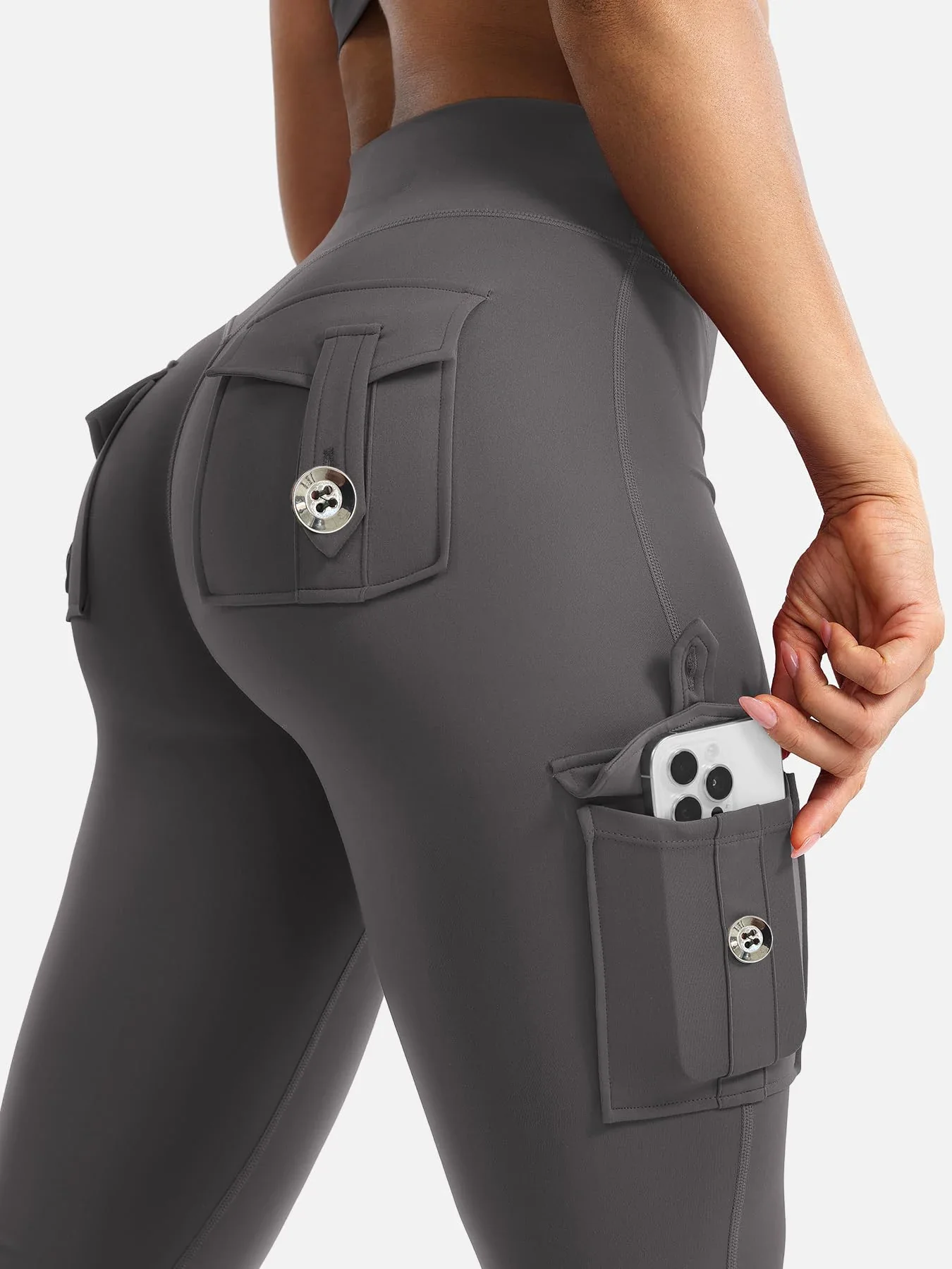 Ceylan Women¡¯s High Waist Cargo Flare Leggings with Pockets - Image 3