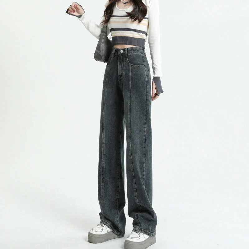 Ceylan Women’s High Waisted Straight Leg Jeans Front Seam - Image 3