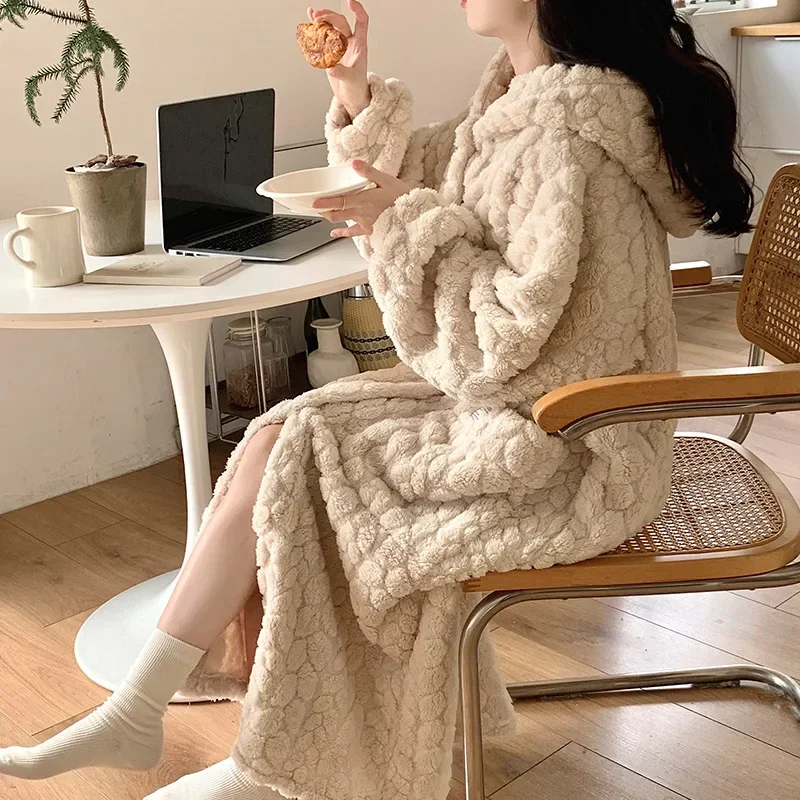 Ceylan Women¡¯s Hooded Fleece Robe Maxi Length Sherpa - Image 3