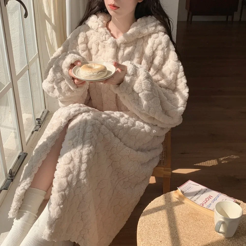 Ceylan Women¡¯s Hooded Fleece Robe Maxi Length Sherpa - Image 4