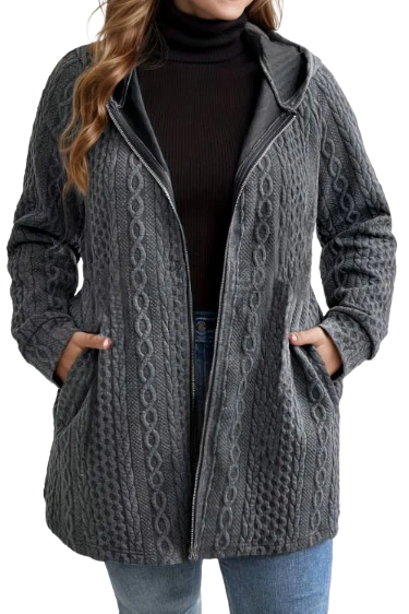 Ceylan Women’s Hooded Knit Coat Cable Textured Plus Size Cardigan - Image 2