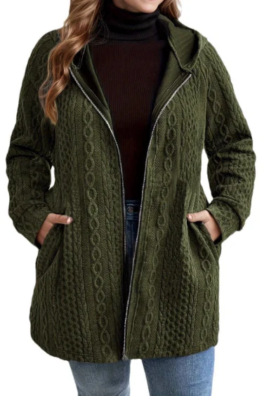 Ceylan Women’s Hooded Knit Coat Cable Textured Plus Size Cardigan - Image 3