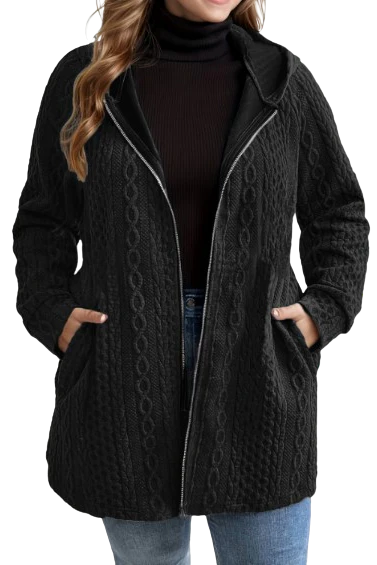 Ceylan Women’s Hooded Knit Coat Cable Textured Plus Size Cardigan - Image 4