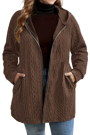 Ceylan Women’s Hooded Knit Coat Cable Textured Plus Size Cardigan - Image 5