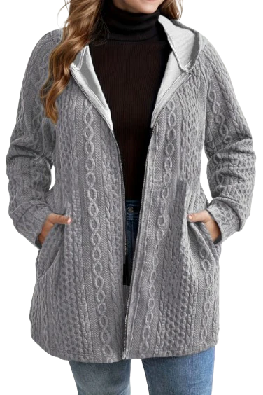 Ceylan Women’s Hooded Knit Coat Cable Textured Plus Size Cardigan - Image 6