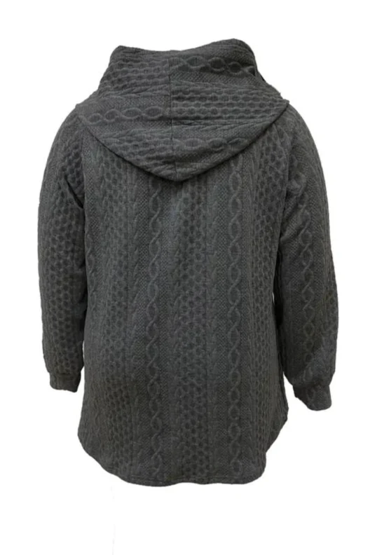 Ceylan Women’s Hooded Knit Coat Cable Textured Plus Size Cardigan - Image 7