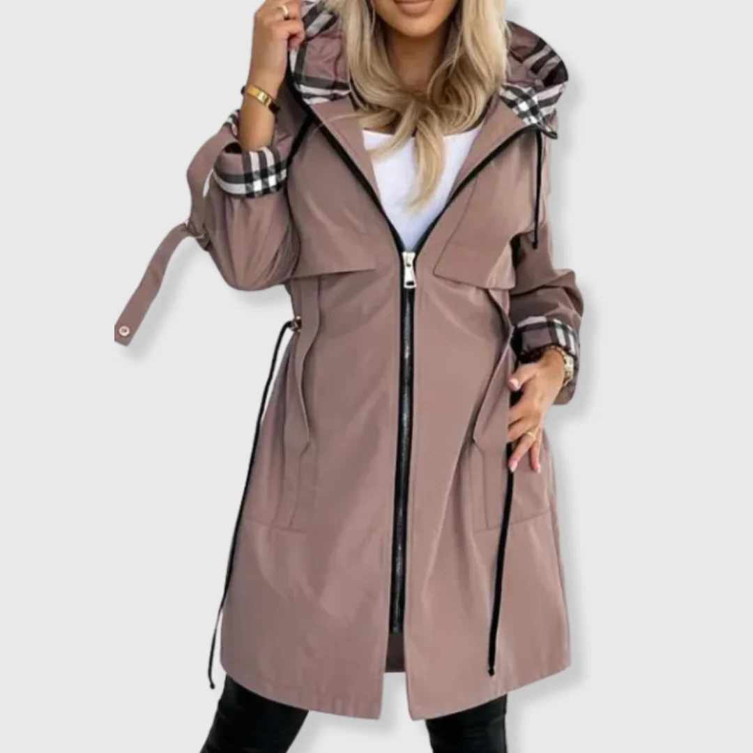 Ceylan Women’s Hooded Rain Parka With Plaid Lining Detail - Image 2