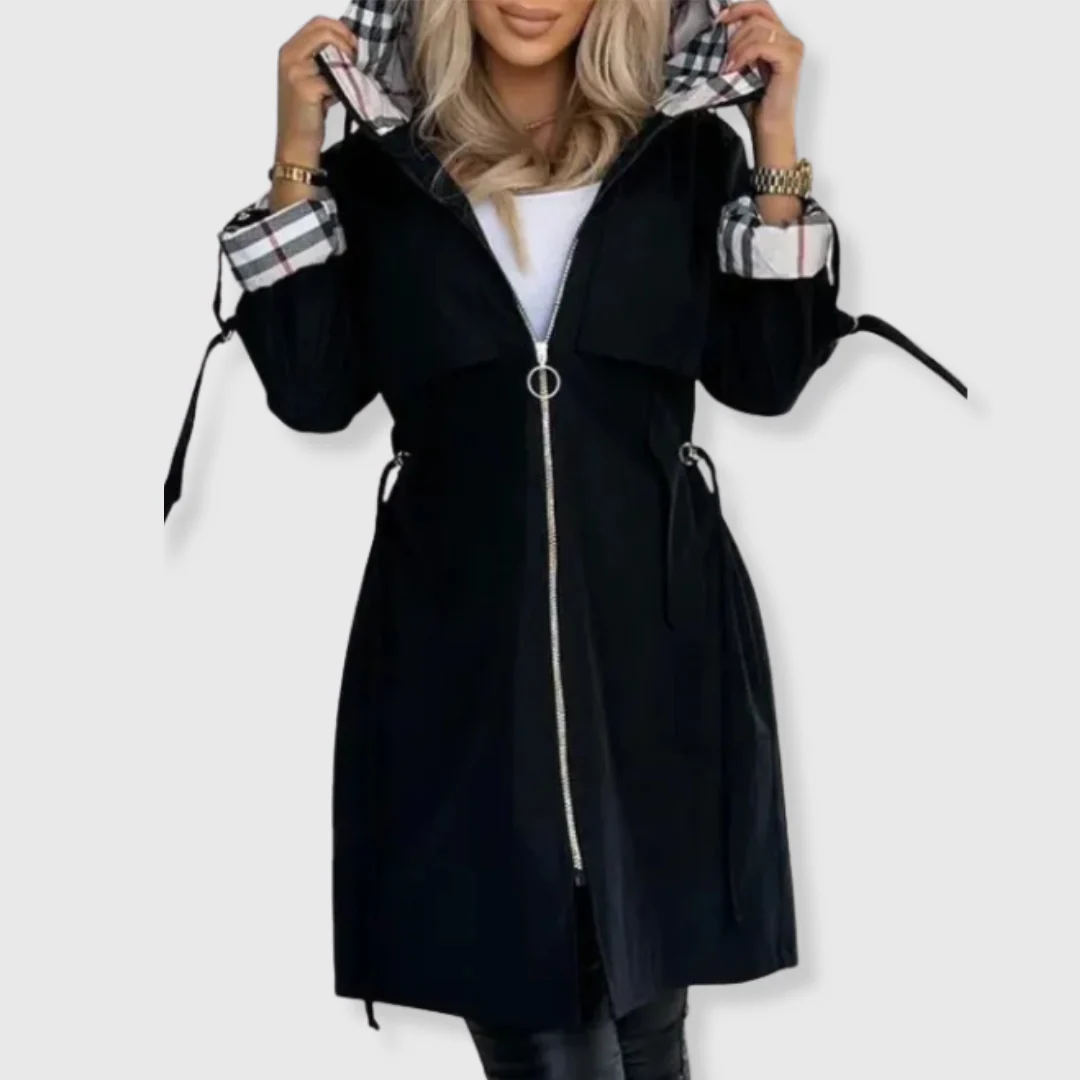 Ceylan Women’s Hooded Rain Parka With Plaid Lining Detail - Image 3