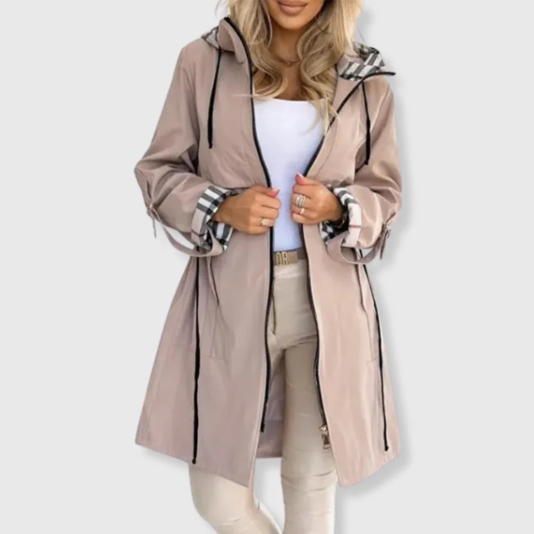 Ceylan Women’s Hooded Rain Parka With Plaid Lining Detail - Image 4