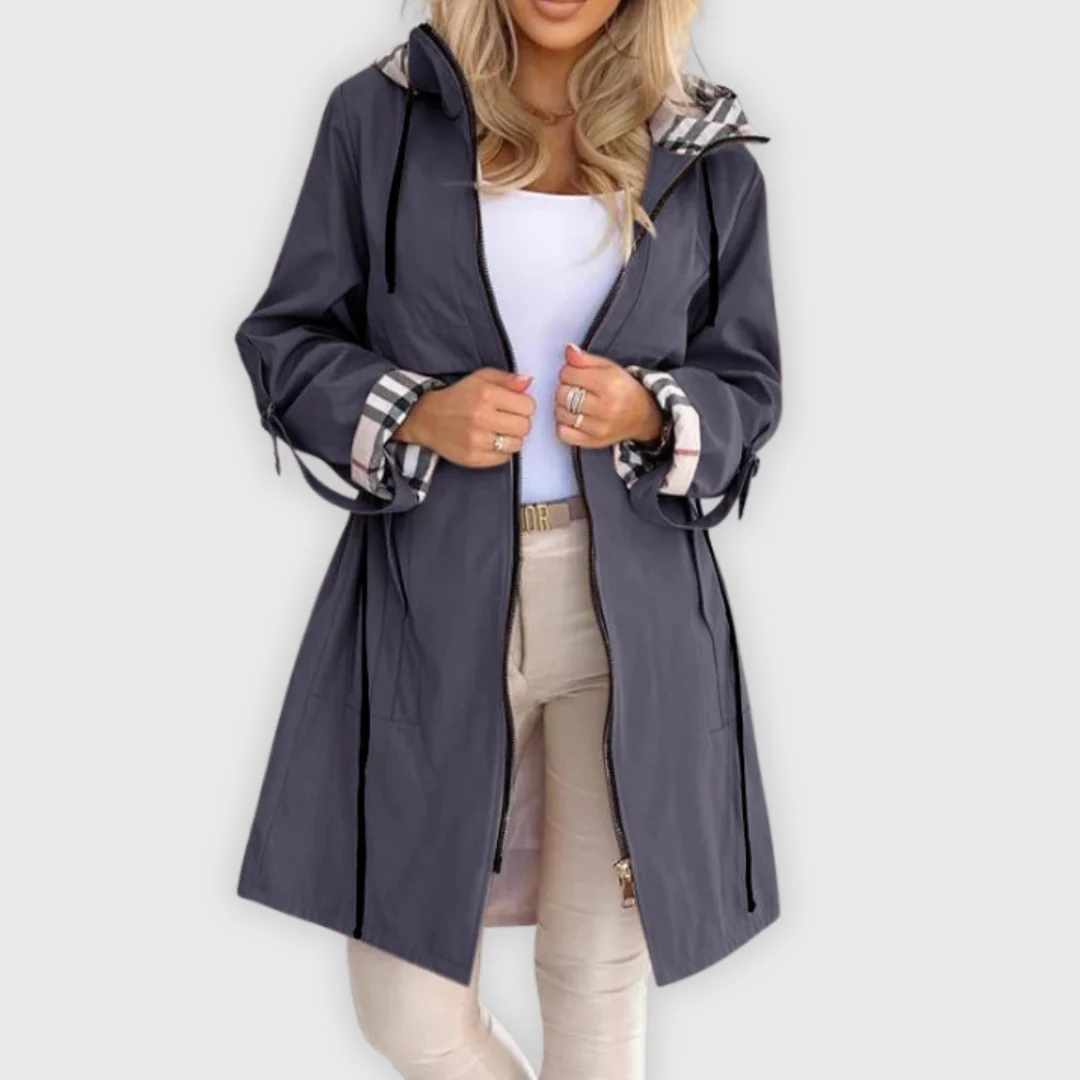 Ceylan Women’s Hooded Rain Parka With Plaid Lining Detail - Image 5