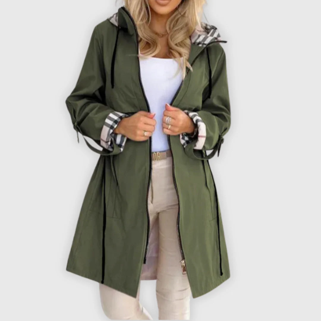 Ceylan Women’s Hooded Rain Parka With Plaid Lining Detail - Image 6
