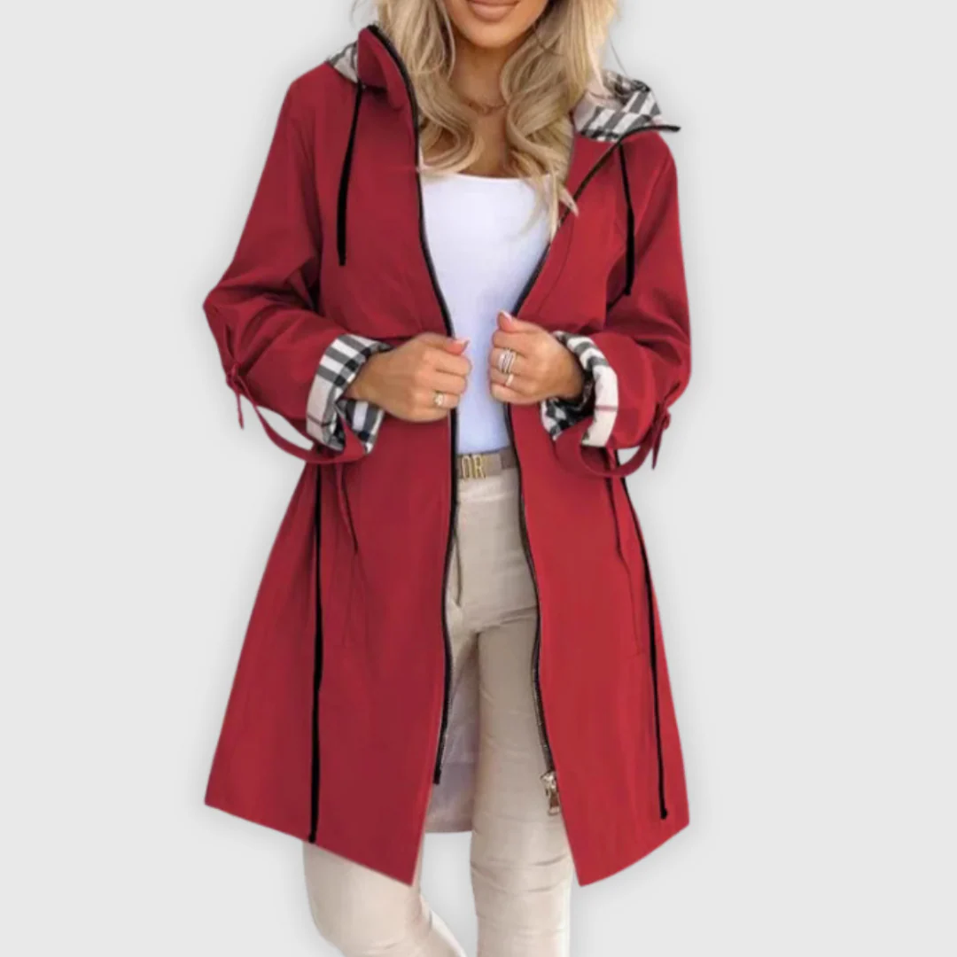 Ceylan Women’s Hooded Rain Parka With Plaid Lining Detail - Image 7