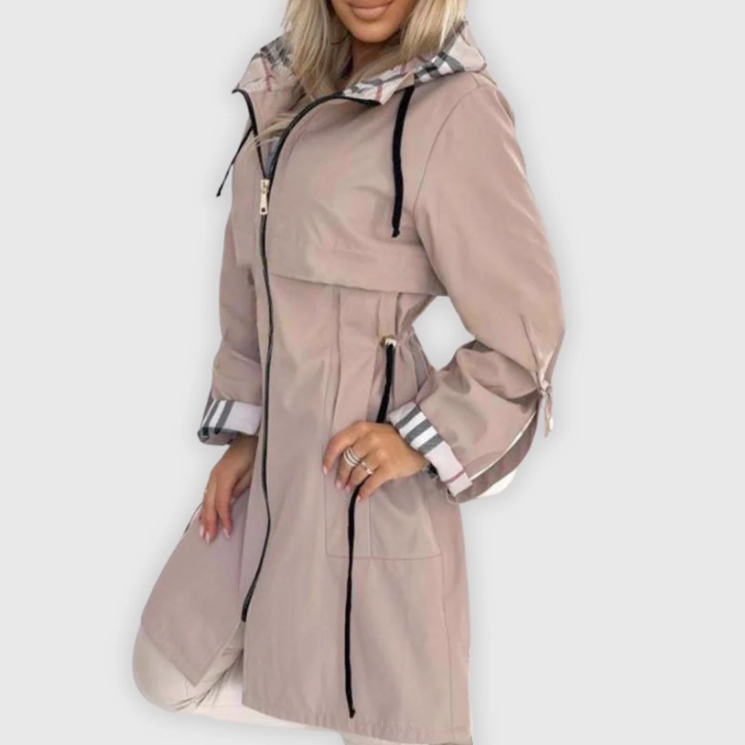 Ceylan Women’s Hooded Rain Parka With Plaid Lining Detail - Image 8