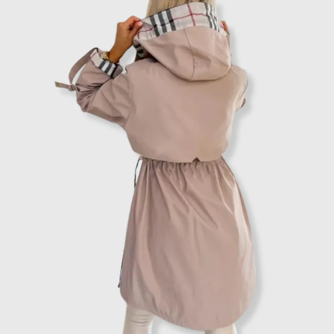 Ceylan Women’s Hooded Rain Parka With Plaid Lining Detail - Image 9