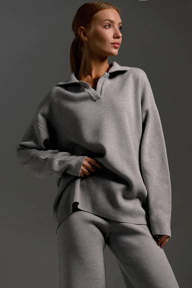 Ceylan Women’s Johnny Collar Sweater Set Wide Leg Silhouette - Image 11
