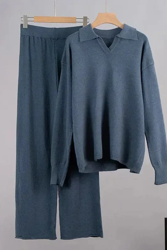 Ceylan Women’s Johnny Collar Sweater Set Wide Leg Silhouette - Image 12