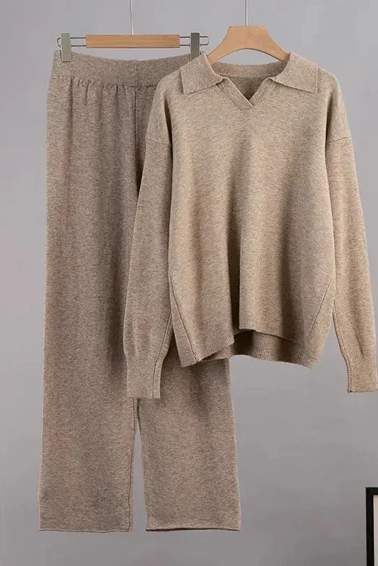 Ceylan Women’s Johnny Collar Sweater Set Wide Leg Silhouette - Image 13