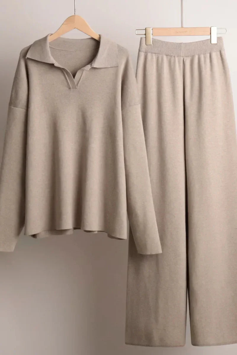 Ceylan Women’s Johnny Collar Sweater Set Wide Leg Silhouette - Image 14