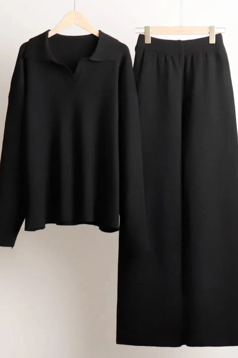 Ceylan Women’s Johnny Collar Sweater Set Wide Leg Silhouette - Image 15