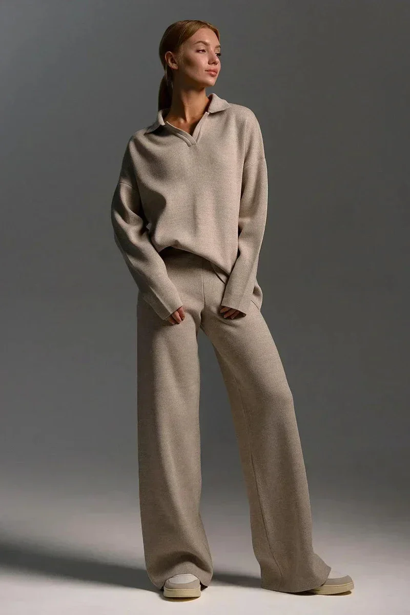 Ceylan Women’s Johnny Collar Sweater Set Wide Leg Silhouette - Image 6