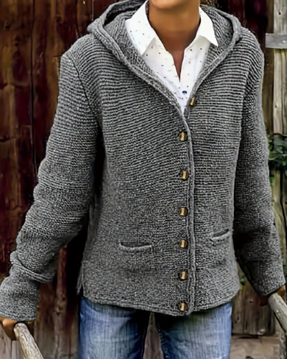 Ceylan Women’s Knit Cardigan Hooded Button Down Sweater - Image 3