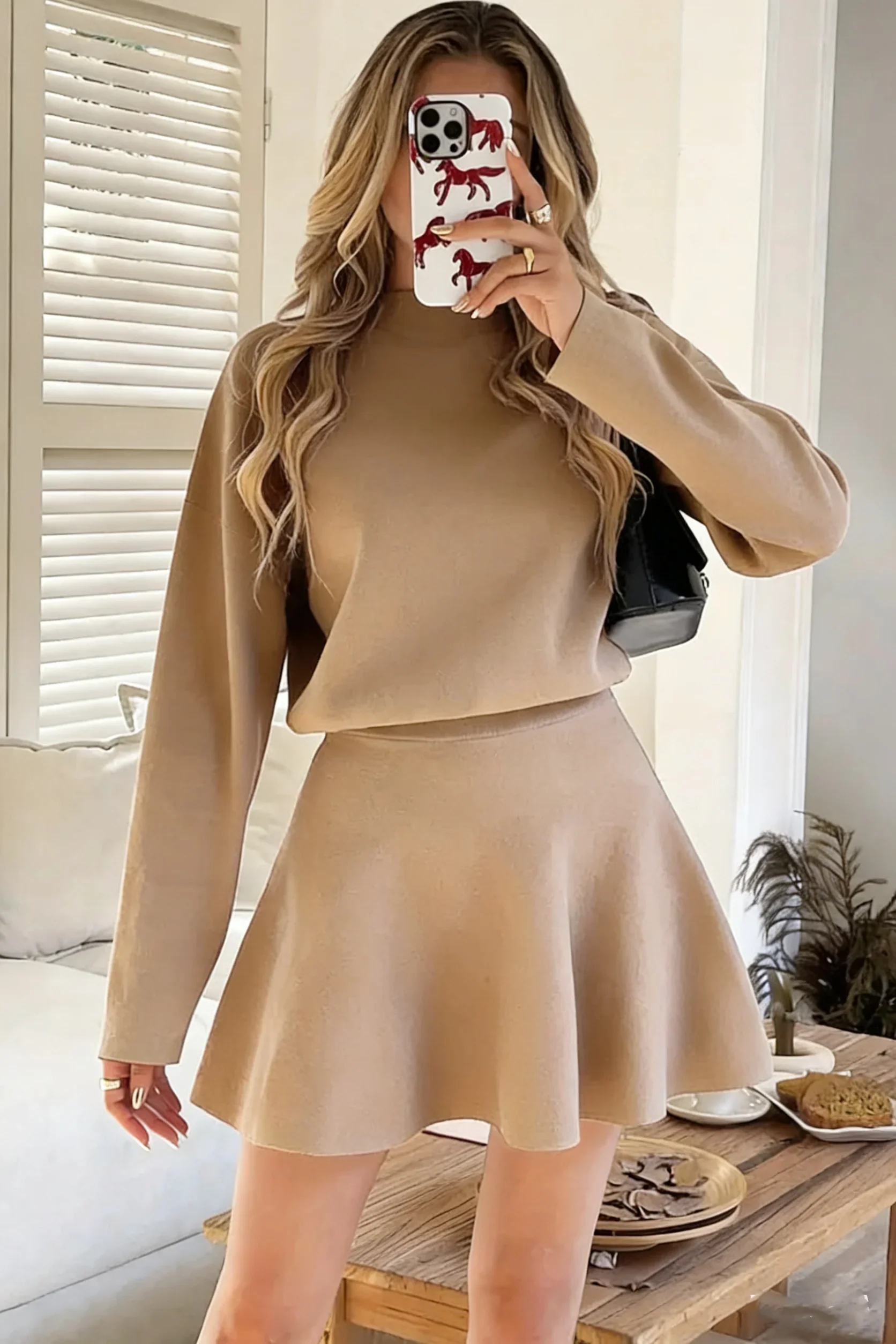 Women's Two Piece Turtleneck Sweater & Mini Skirt Set - Image 7
