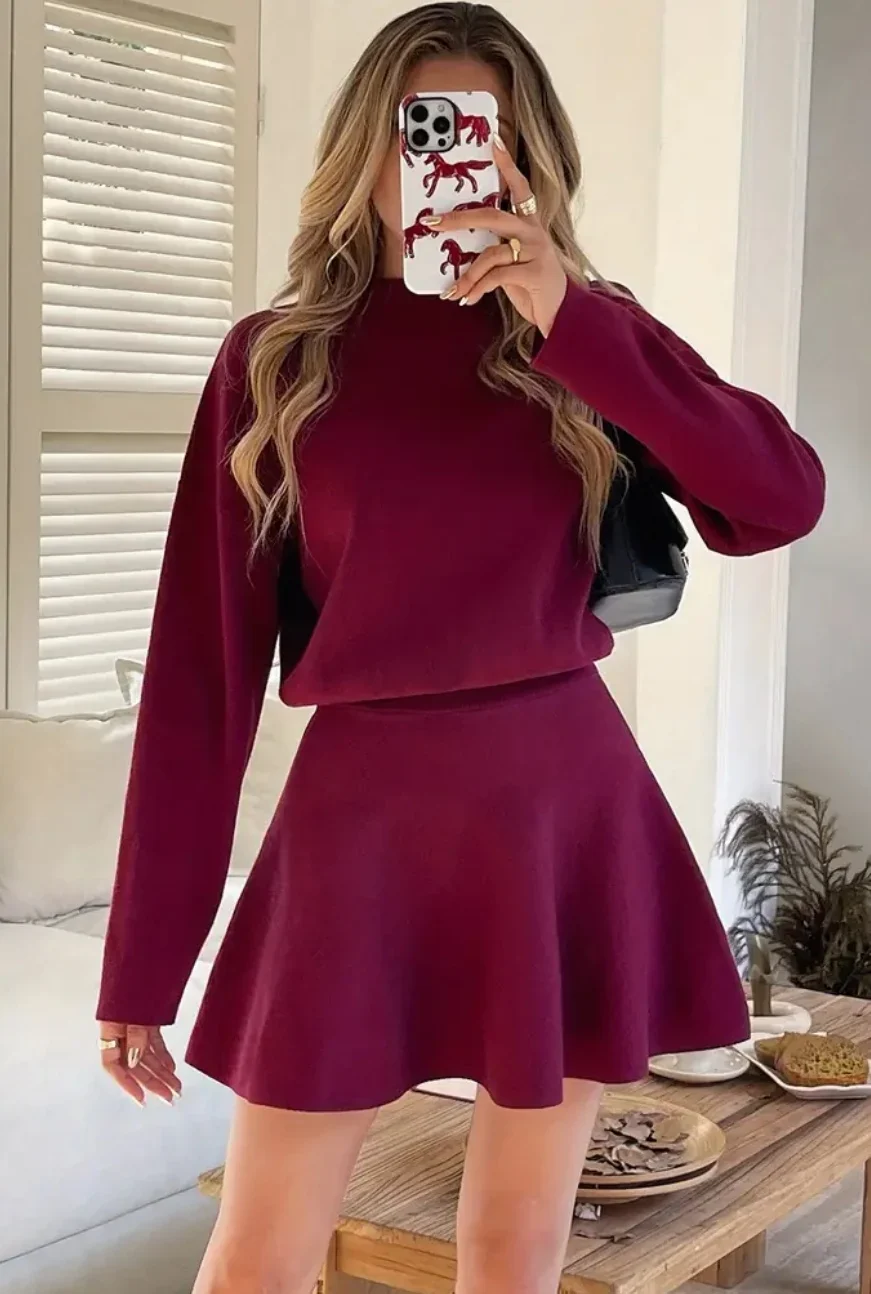 Women's Two Piece Turtleneck Sweater & Mini Skirt Set - Image 8
