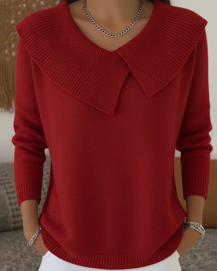 Ceylan Women¡¯s Knit Sweater Wide Folded Collar Relaxed Fit - Image 2