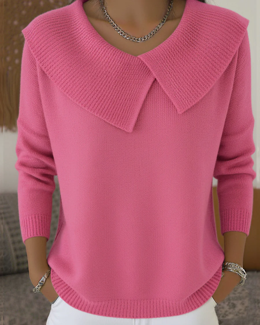 Ceylan Women¡¯s Knit Sweater Wide Folded Collar Relaxed Fit - Image 3