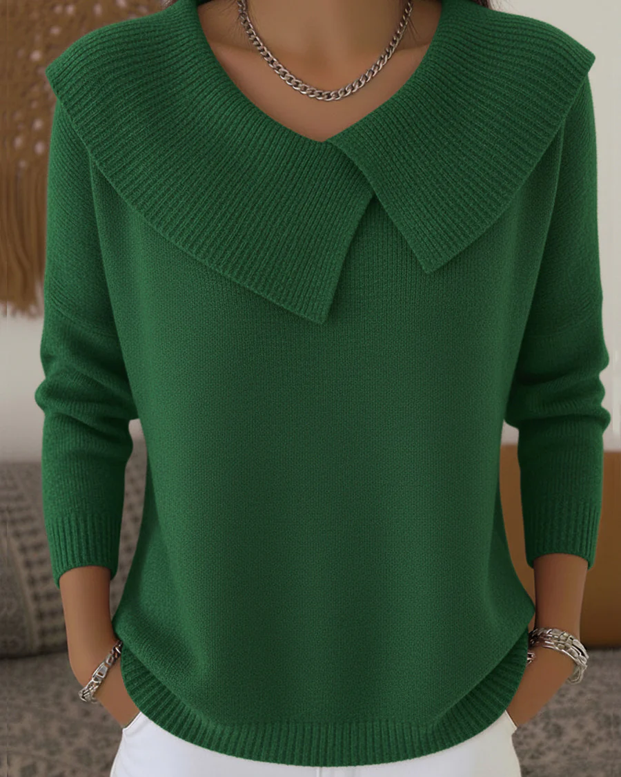 Ceylan Women¡¯s Knit Sweater Wide Folded Collar Relaxed Fit - Image 4