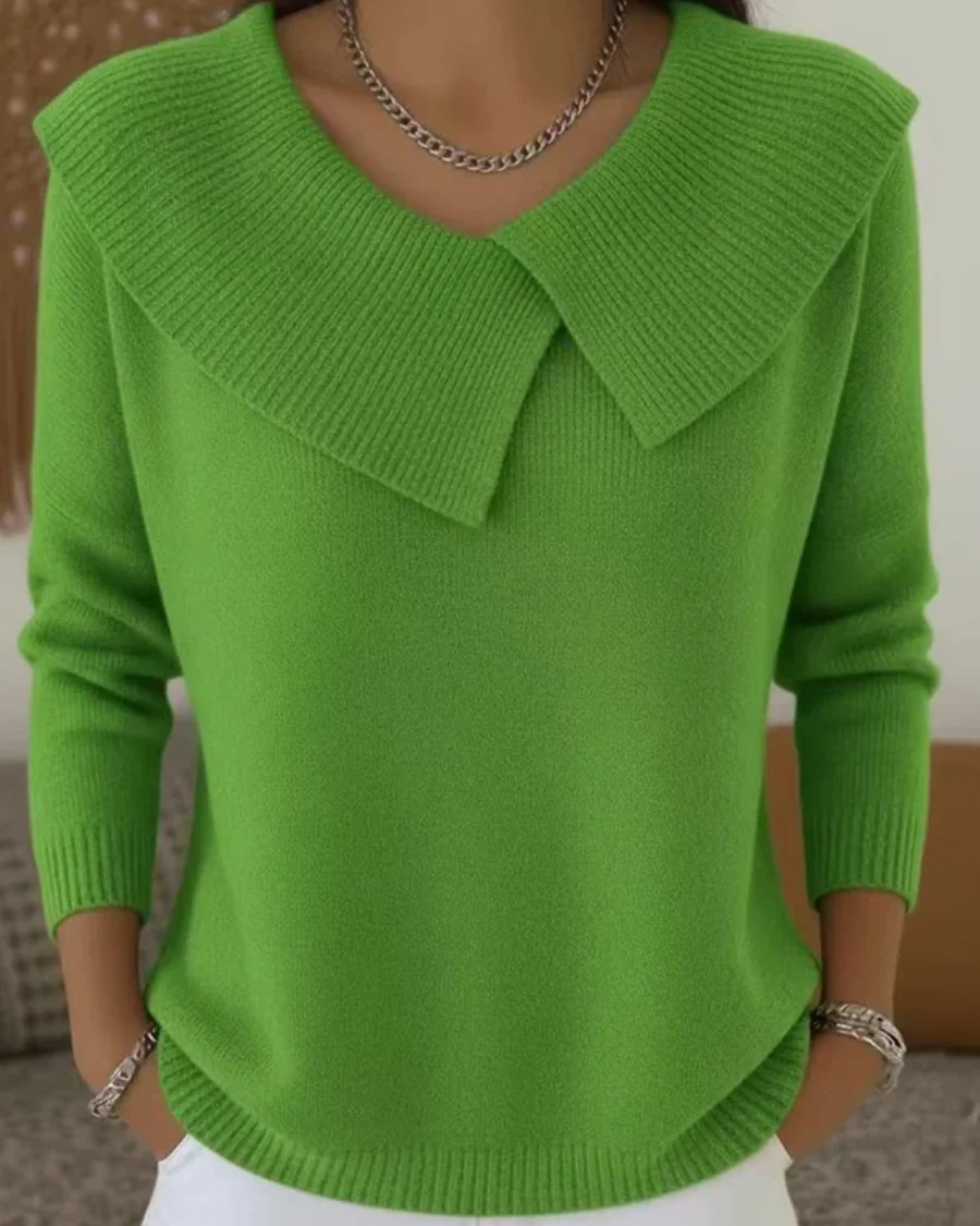 Ceylan Women¡¯s Knit Sweater Wide Folded Collar Relaxed Fit - Image 6