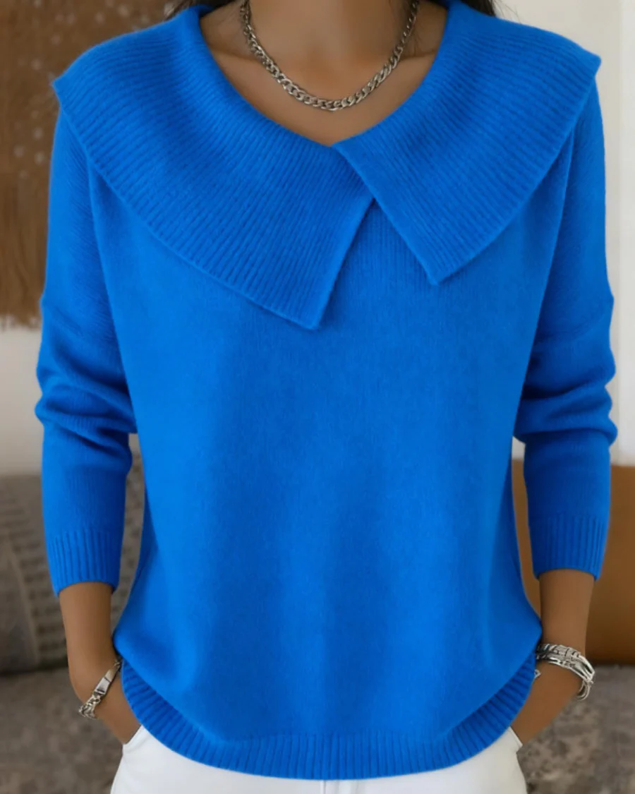 Ceylan Women¡¯s Knit Sweater Wide Folded Collar Relaxed Fit - Image 8