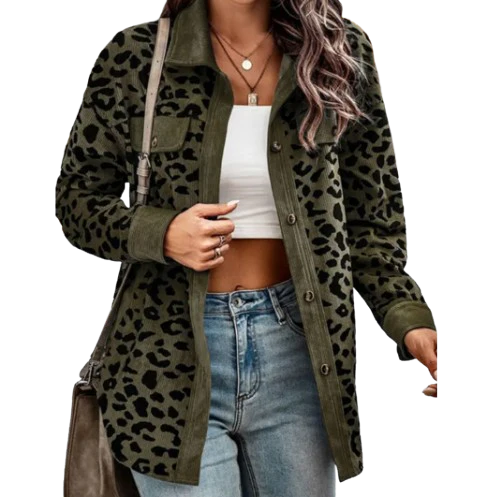 Ceylan Women’s Leopard Print Shacket Corduroy Trim Shirt Jacket - Image 3