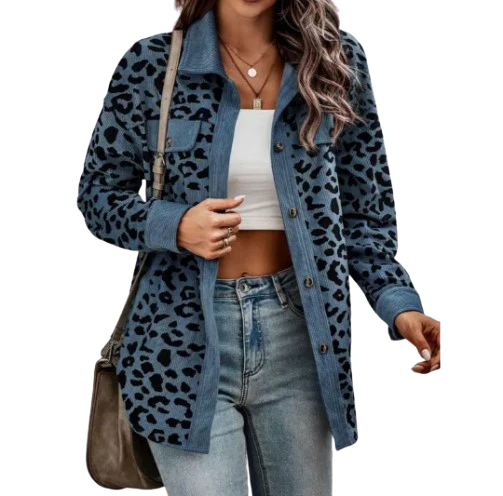Ceylan Women’s Leopard Print Shacket Corduroy Trim Shirt Jacket - Image 4