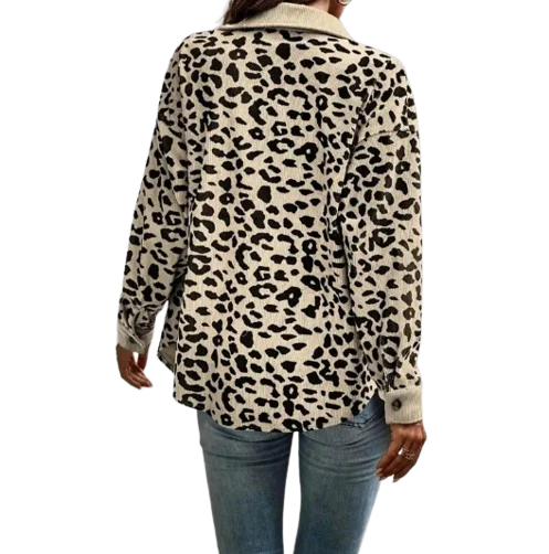 Ceylan Women’s Leopard Print Shacket Corduroy Trim Shirt Jacket - Image 5