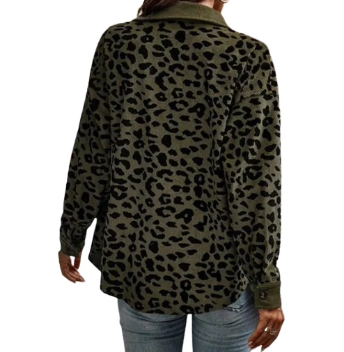Ceylan Women’s Leopard Print Shacket Corduroy Trim Shirt Jacket - Image 6