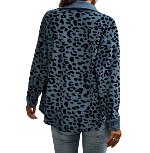 Ceylan Women’s Leopard Print Shacket Corduroy Trim Shirt Jacket - Image 7