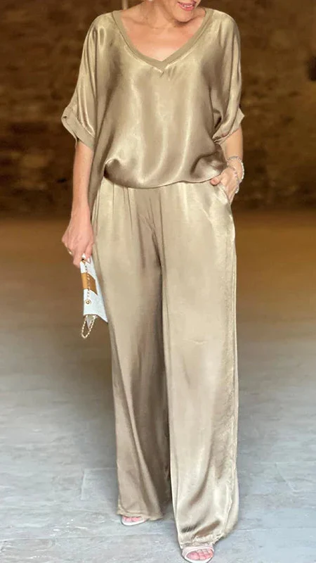 Ceylan Women’s Linen Blend Lounge Set with Wide Leg Pants - Image 3