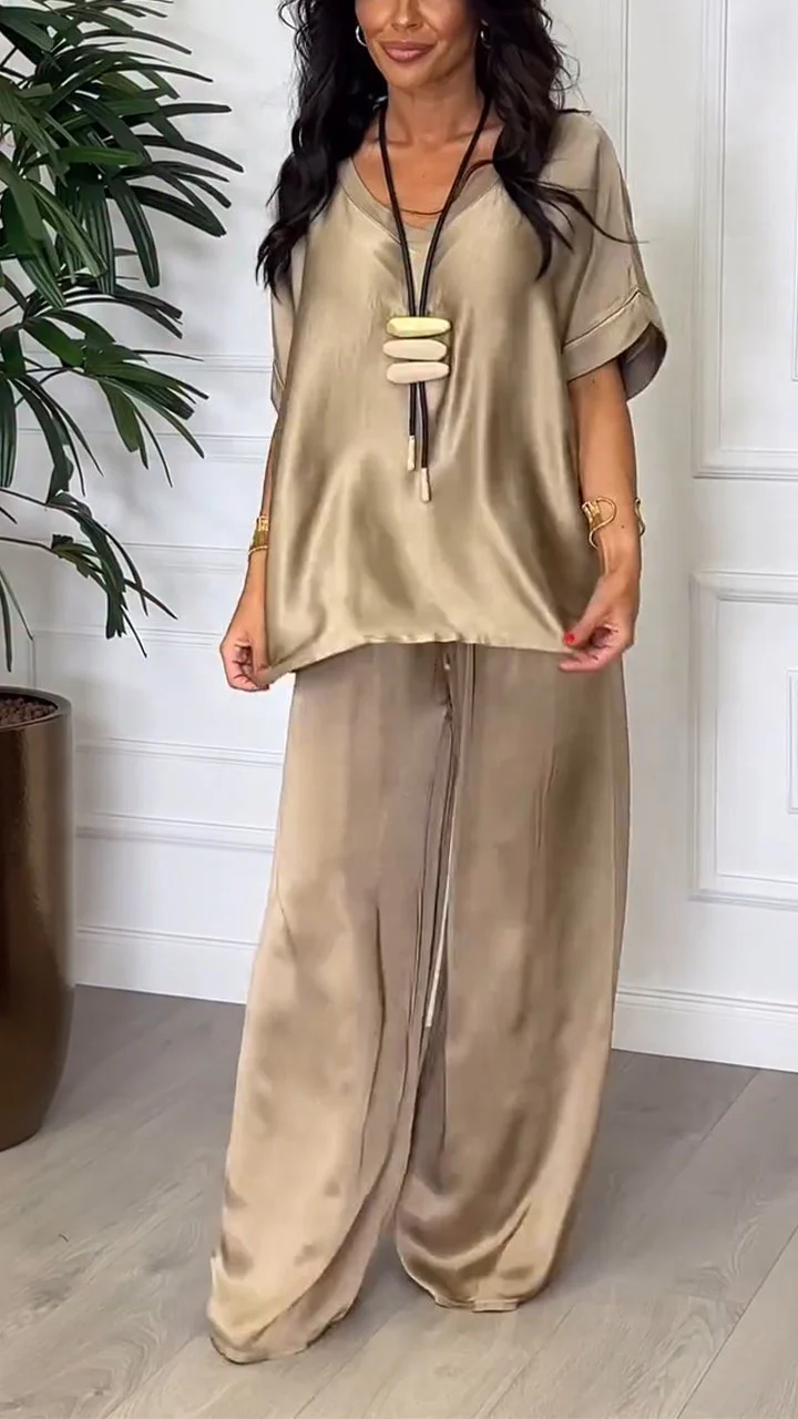 Ceylan Women’s Linen Blend Lounge Set with Wide Leg Pants - Image 4