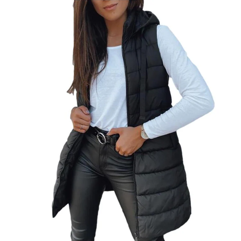 Ceylan Women's Long Puffer Vest Hooded Sleeveless Quilted Gilet - Image 2