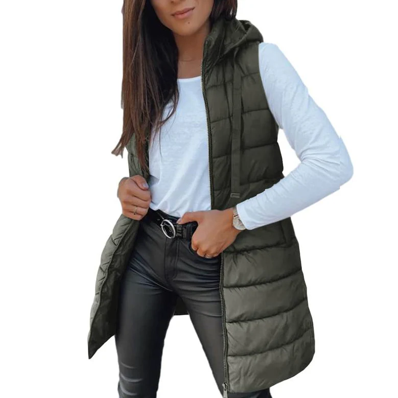 Ceylan Women's Long Puffer Vest Hooded Sleeveless Quilted Gilet - Image 3