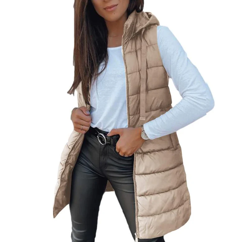 Ceylan Women's Long Puffer Vest Hooded Sleeveless Quilted Gilet - Image 4
