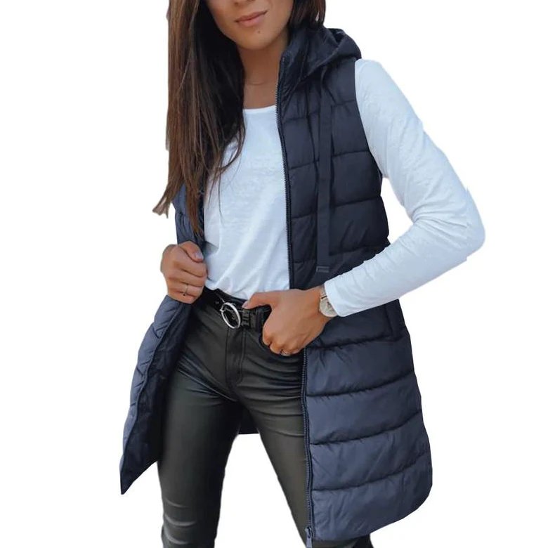 Ceylan Women's Long Puffer Vest Hooded Sleeveless Quilted Gilet - Image 5